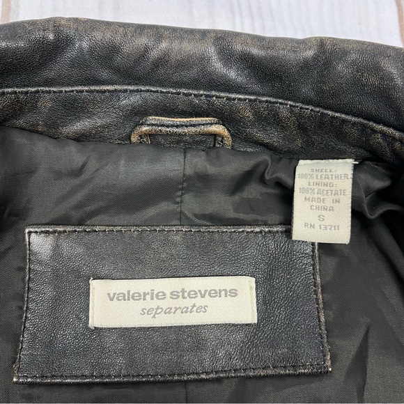 Vintage Valerie Stevens Zip Up Leather Jacket Fully Lined Distressed Brown Sz S - Picture 6 of 14